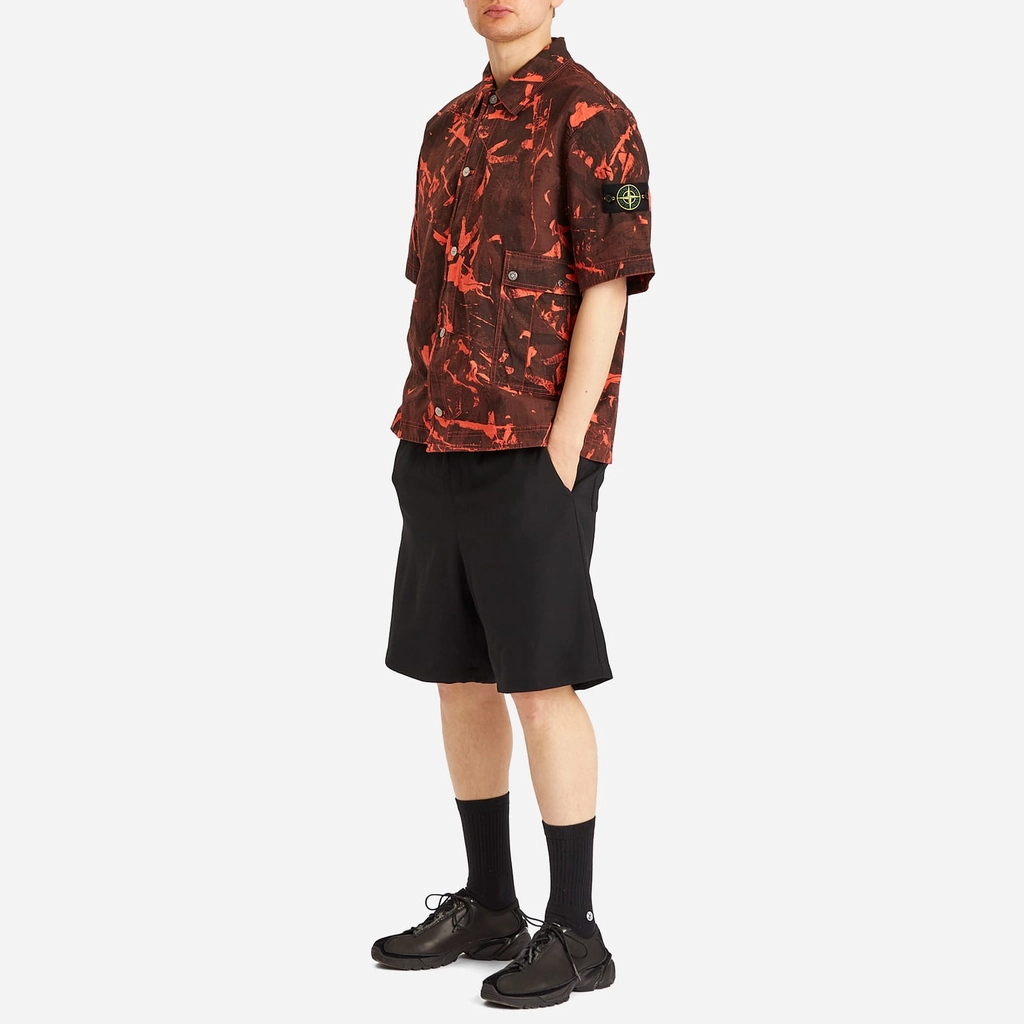 Stone Island Men's Scan Camo Ripstop-OVD Short Sleeve Shirt Black